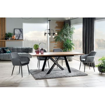 Masa extensibila Dreptunghiulara cu blat din MDF Maro si structura din Metal Negru de 10 persoane L160-200x90cm Capitol