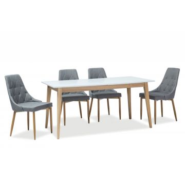 Masa extensibila Dreptunghiulara cu blat din PAL Alb si structura din Lemn masiv de stejar Maro de 8 persoane L120-165x68cm Cesar