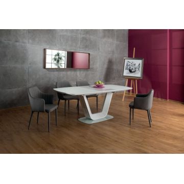 Masa extensibila Dreptunghiulara cu blat din Sticla securizata Alb si structura din MDF Alb de 10 persoane L140-200x90cm Armani