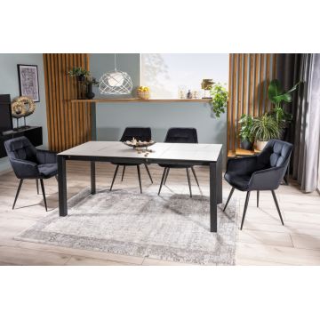 Masa extensibila dreptunghiulara din Ceramica si Metal Alb/Negru Metropol L120-180xH76cm