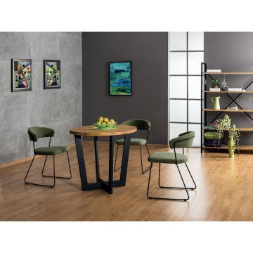 Masa Rotunda cu blat din Lemn masiv de stejar Maro si structura din Metal Negru de 4 persoane D90cm Cono