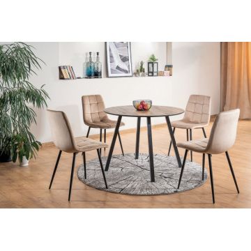Masa Rotunda cu blat din MDF Maro si structura din Metal Negru de 4 persoane D100cm Oakland