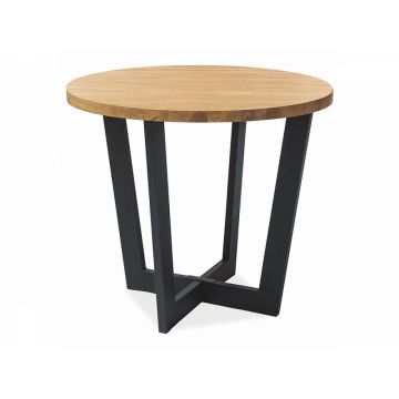 Masa Rotunda cu blat din MDF Maro si structura din Metal Negru de 4 persoane D90cm Cono