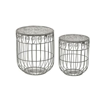 Set 2 masute rotunde, Metal, Gri, Cottage Set 2 masute rotunde, Metal, Gri, Cottage