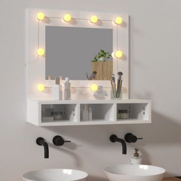 vidaXL Dulap cu oglindă și LED, alb extralucios, 60x31,5x62 cm