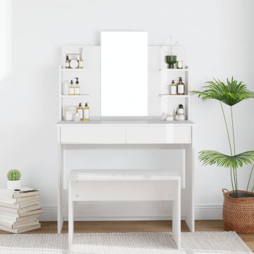 vidaXL Masă de toaletă cu oglindă, alb extralucios, 96x40x142 cm