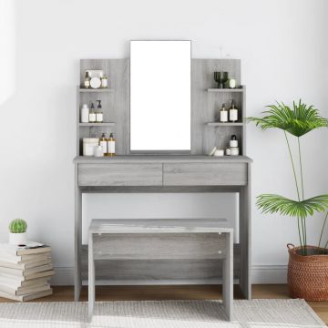 vidaXL Masă de toaletă cu oglindă, gri sonoma, 96x40x142 cm