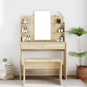 vidaXL Masă de toaletă cu oglindă, stejar sonoma, 96x40x142 cm