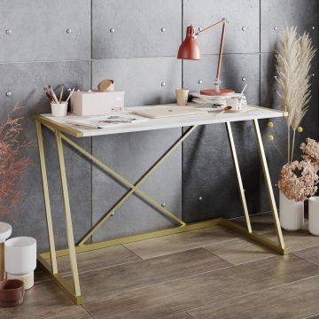 Birou Anemon, Hadley, 120x60x75 cm, PAL, alb/auriu