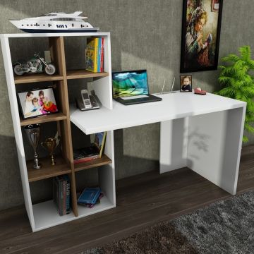 Birou Wooden Art, Win White Walnut, 151x123.6x60 cm