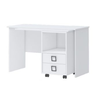 Masa de birou din pal, cu 2 sertare, pentru copii, Kiki RS Alb, L125xl60xH76 cm