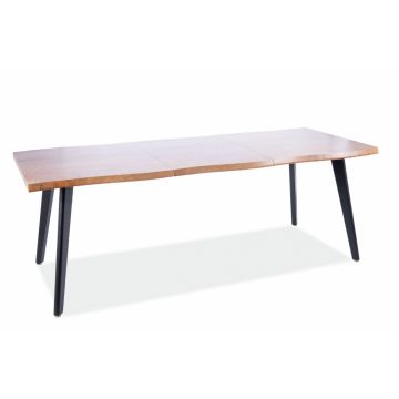 Masa Dreptunghiulara cu blat din MDF Maro si structura din Metal Negru de 10 persoane L150-210x80cm Fresno