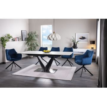 Masa extensibila dreptunghiulara din Ceramica si MDF Alb/Negru Canyon L160-220xH76cm