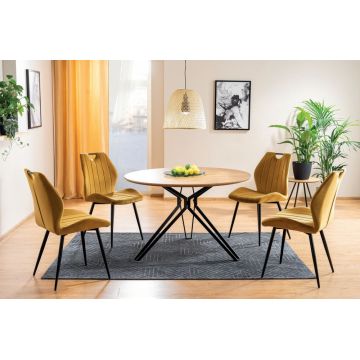 Masa Rotunda cu blat din MDF Maro si structura din Metal Negru de 4-6 persoane D120cm Colt