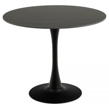 Masa rotunda din ceramica si metal Malta Negru, Ø90xH75 cm