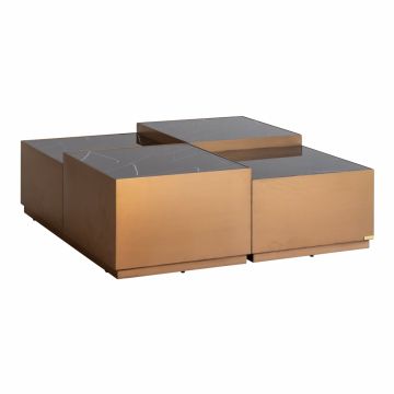 Masuta de cafea Patrata din Marmura artificiala si Otel inoxidabil Negru/Bronz L120xH40cm Azure