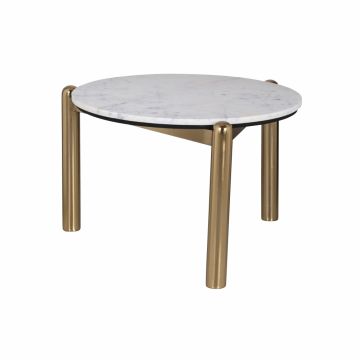 Masuta de cafea Rotunda din Marmura si Metal Alb/Auriu D61xH41cm Jael