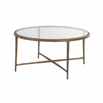 Masuta de cafea Rotunda din Sticla si Aluminiu Transparent/Auriu D87xH41cm Freya
