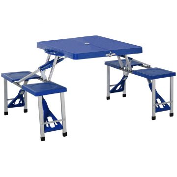 Outsunny Măsuță de picnic pliabilă portabilă din aluminiu și plastic cu 4 scaune, Albastru deschis