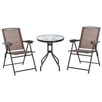 Outsunny Set de mobilier pentru gradina cu masa din sticla securizata, mobilier exterior, maro | AOSOM RO