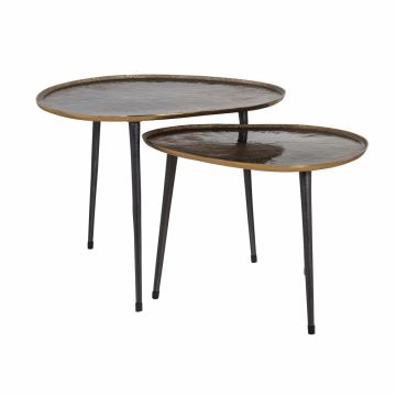 Set 2 masute de cafea Asimetrice din Aluminiu Bronz/Negru L59/73xH43/52cm Louve Richmond Interiors