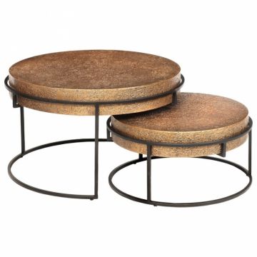 Set 2 masute de cafea Rotunda din MDF si Metal Cupru/Negru D74xH43cm Derby Richmond Interiors