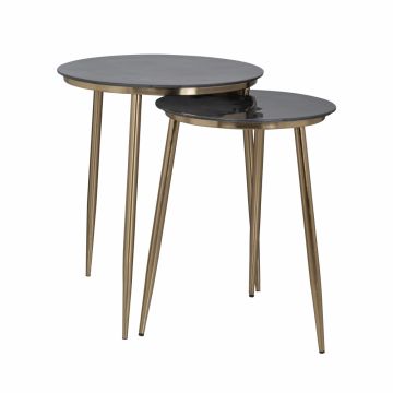 Set 2 masute de colt Rotunda din Aluminiu Negru/Auriu D50.5xH58.5cm Finley
