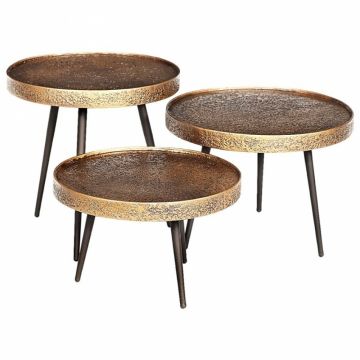 Set 3 masute de cafea Rotunda din MDF si Metal Cupru/Negru D54xH47cm Luton Richmond Interiors