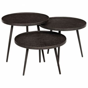 Set 3 masute de cafea Rotunda din MDF si Metal Negru/Negru D54xH48cm Oxford Richmond Interiors