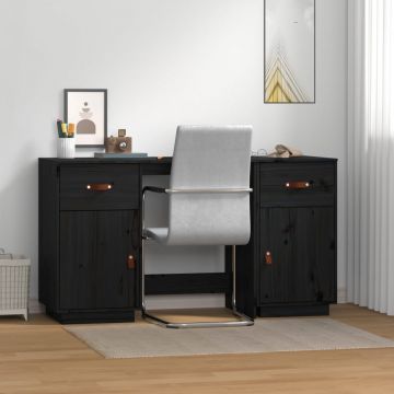 vidaXL Birou cu dulapuri, negru, 135x50x75 cm, lemn masiv de pin