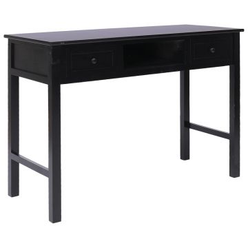vidaXL Birou, negru, 108x45x76 cm, lemn masiv de paulownia