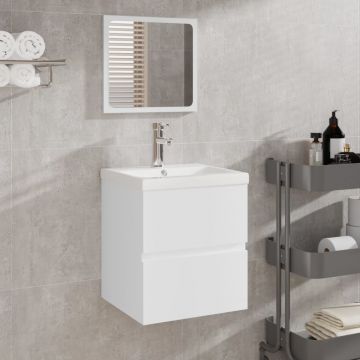 vidaXL Dulap cu chiuvetă de baie și oglindă, alb