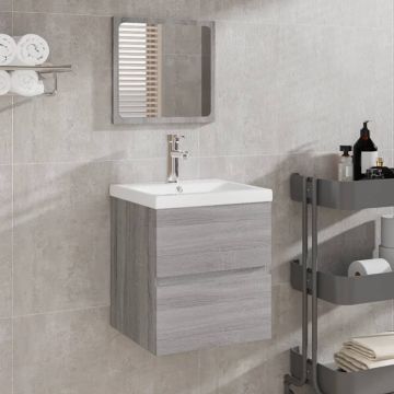 vidaXL Dulap cu chiuvetă de baie și oglindă, gri sonoma