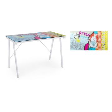 Birou Young Cartoon, Bizzotto, 113 x 58 x 73 cm, otel/sticla temperata