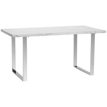 HOMCOM Masa dreptunghiulara pentru 8 persoane, efect marmura, de bucatarie si sufragerie, 155x85x75cm, alb | AOSOM RO