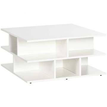 HOMCOM Mese de cafea patrata pentru living, masa de cocktail moderna cu rafturi multiple de depozitare, 70 x 70 x 36,5 cm, alb | AOSOM RO