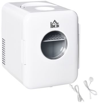 HOMCOM Mini-frigider de 4L/6 cutii, Racitor si incalzitor portabil AC+DC pentru produse de ingrijire a tenului, machiaje | AOSOM RO