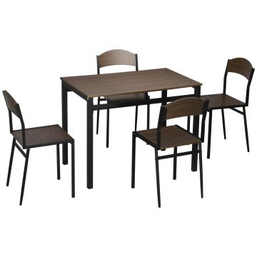 Set de sufragerie 5 piese, masa dreptunghiulara 100x63x76,5 cm, 4 scaune 45x40x82 cm, otel si MDF, maro negru HOMCOM | Aosom RO