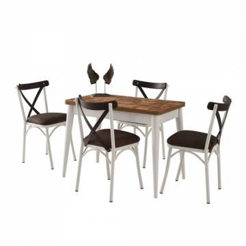 Masa de living MERCAN 636, dreptunghiulara, 4 persoane, alb + maro inchis, 60 100x120x77 cm