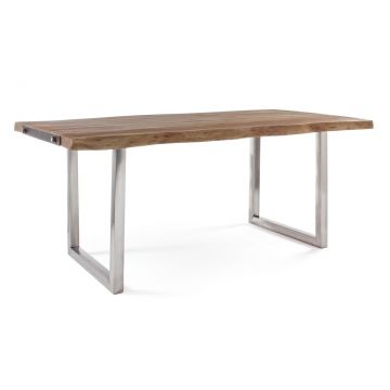 Masa Osbert, Bizzotto, 180x90x77 cm, inox/lemn de salcam