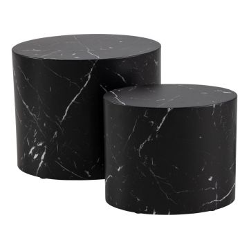 Măsuțe de cafea negre în set de 2 buc în decor de marmură 48x33 cm Mice - Actona