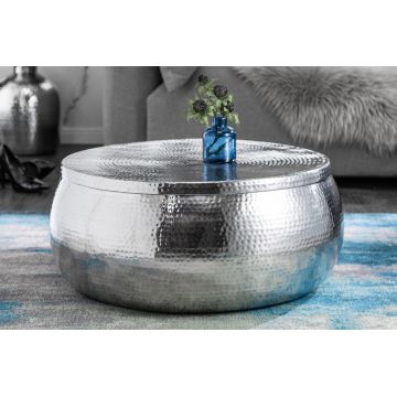 Masuta de cafea Rotunda din Metal Argintiu D70xH30cm Orient