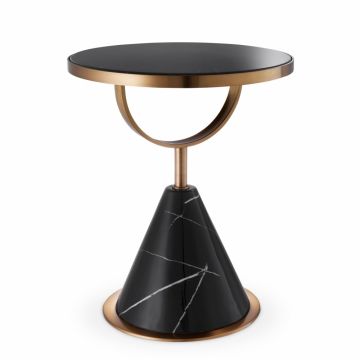 Masuta de colt rotunda din Metal si marmura artificiala Negru D49.5xH60.5cm Park Lane