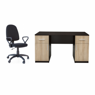 Set birou ALMA, sonoma inchis deschis, 135x50x75 cm si scaun ergonomic CONFORT LX 45x41x99 110 cm