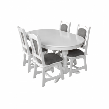 Set masa extensibila cu 4 scaune EUROPA, lemn masiv, ovala, alb, 160 240x90x70 cm