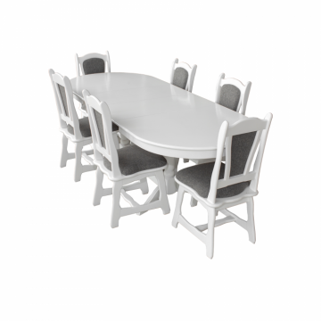 Set masa extensibila cu 6 scaune EUROPA, lemn masiv, ovala, alb, 160 240x90x70 cm