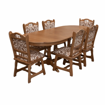 Set masa extensibila cu 6 scaune EUROPA, lemn masiv, ovala, stejar, 160 240x90x70 cm
