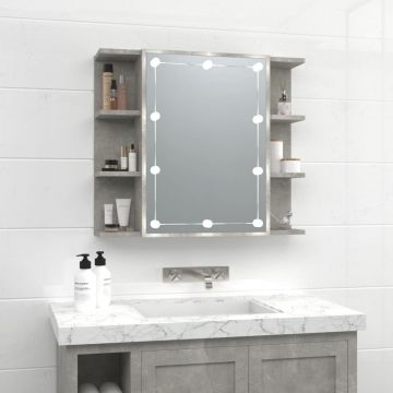 vidaXL Dulap cu oglindă și LED, gri beton, 70x16,5x60 cm