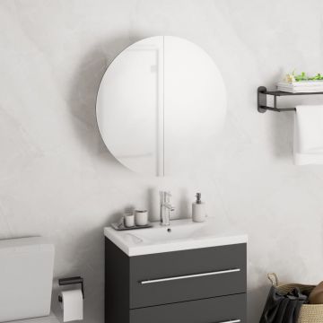 vidaXL Dulap de baie cu oglindă rotundă și LED, alb, 40x40x17,5 cm