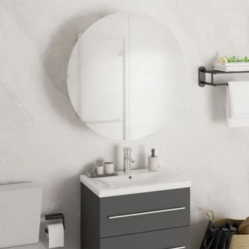 vidaXL Dulap de baie cu oglindă rotundă și LED, alb, 47x47x17,5 cm